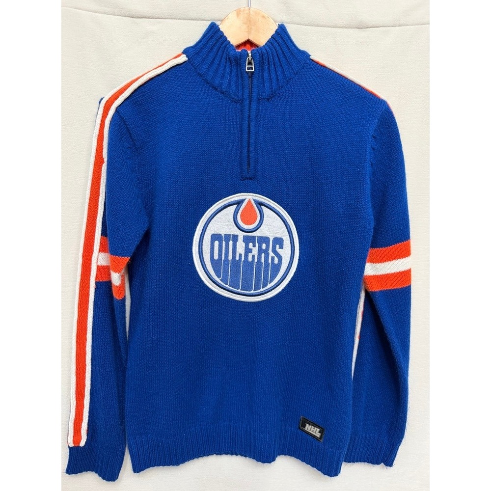 Vintage Edmonton Oilers NHL Ilanco Quarter Zip Knit Sweater Medium 678541H